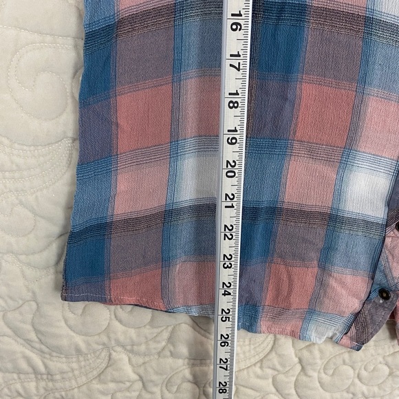 Northern Reflections Plaid Shirt in Blue and Pink with Roll Tab Sleeves - Picture 9 of 9